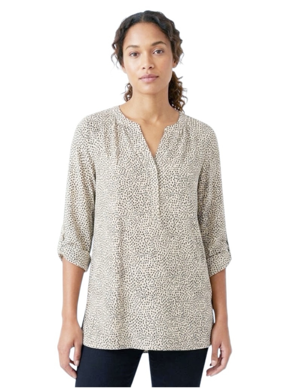 41 Hawthorn Animal Print Split-Neck Blouse